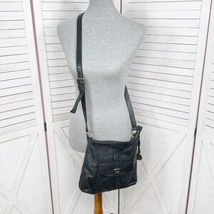 Lucky Brand Leather Boho Messenger Crossbody Bag Black